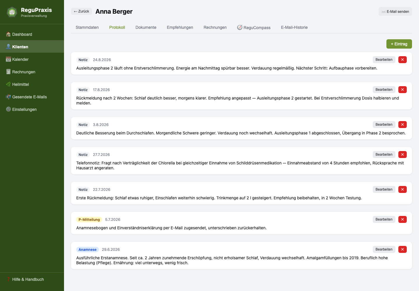 Protokoll der Klientenakte