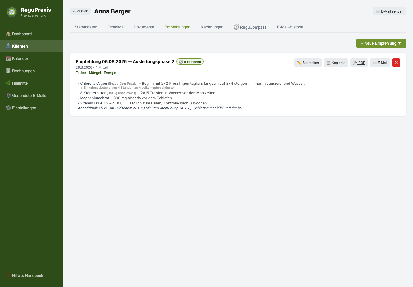 Gespeicherte Empfehlung